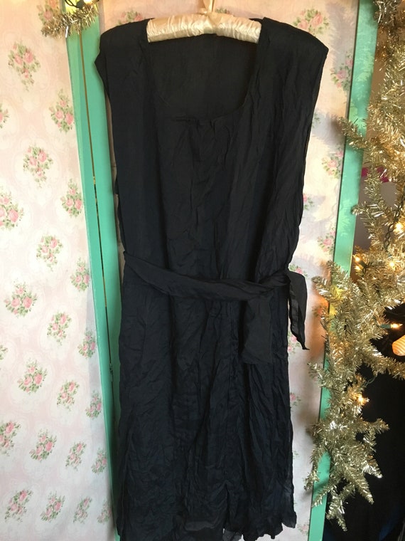 Antique Vintage Dark Navy Blue Silk Chiffon Dress 