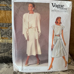 Vintage 1980s Jacket, Skirt, Top Pattern by John Anthony // Vogue American Designers 1387 &gt; size 10 and/or 12 &gt; loose fitting, shoulder pads
