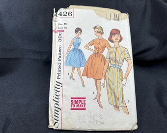 Vintage 1960 Misses' One Piece Dress w/Two Skirts // Simplicity 4426 > Sz 18, bust 38 > full or slim skirt, shirtdress, Simple-To-Make