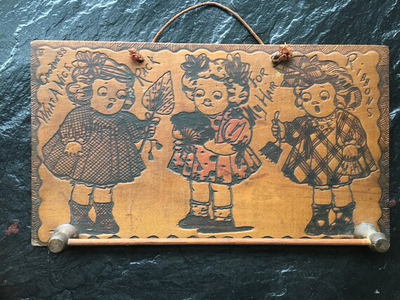 Antique Vintage Pyrography Ribbon Rack Signed // | Etsy