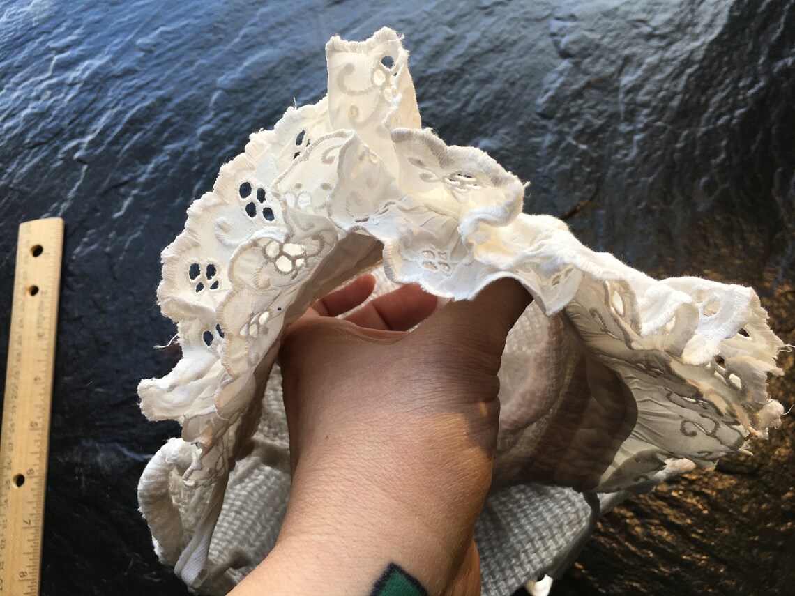 Vintage White Cotton and Eyelet Baby Bonnet, Cap // Mock Leno, Huck ...