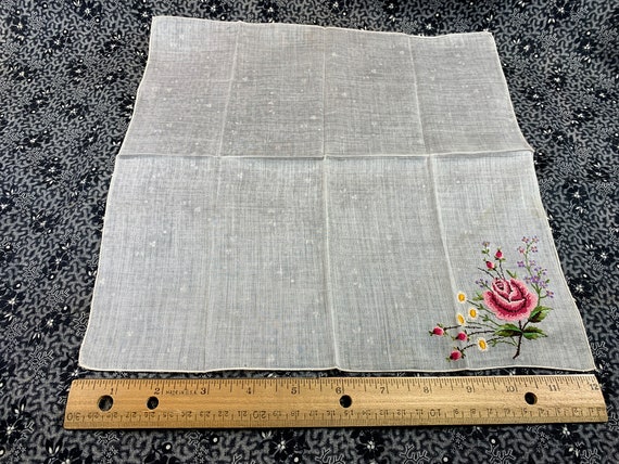 Vintage Micro Petit Point Floral Handkerchief // … - image 7