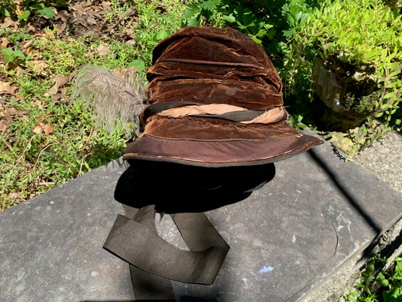 Antique Vintage Brimmed Cloche Hat // brown velve… - image 4