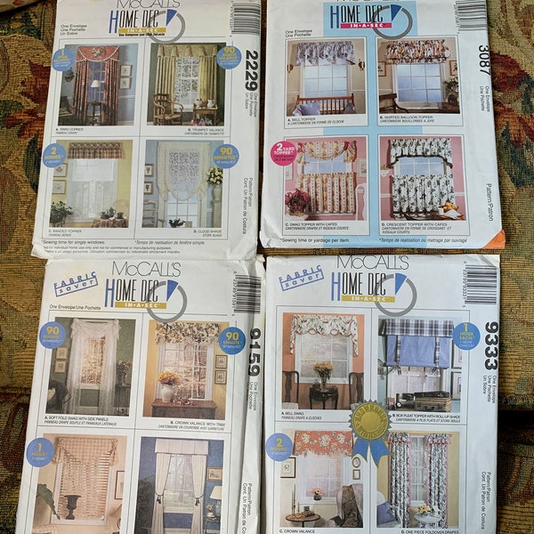 Home Decorating Patterns > Your Choice: McCall's 2229, 3087, 9159, 9333 > Unused > curtains, drapes, valance, shade, sheers