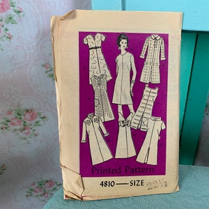 Vintage 1960s Kick Pleat Dress Pattern // Mail Order Pattern 4810 &gt; volup size 22 1/2 &gt; Unused &gt; neckline, sleeve, pleat, etc. variations