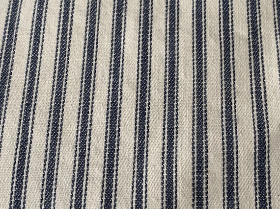 Antique Vintage Slate Blue & White Striped Cotton Ticking Fabric // 73x35 2  Avail Denim Blue 19th or Early 20th Century Mattress, Bed 