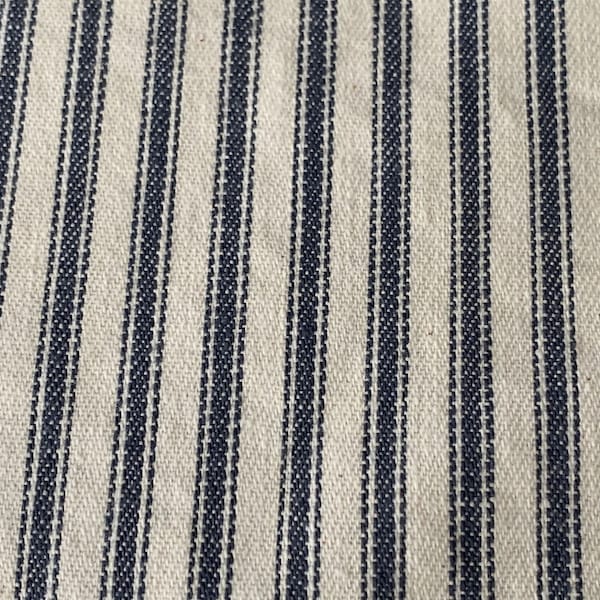 Tissu à coutil en coton rayé bleu ardoise vintage antique et blanc // 73x35" (2 disponibles) > bleu denim > matelas, lit du 19e ou du début du 20e siècle