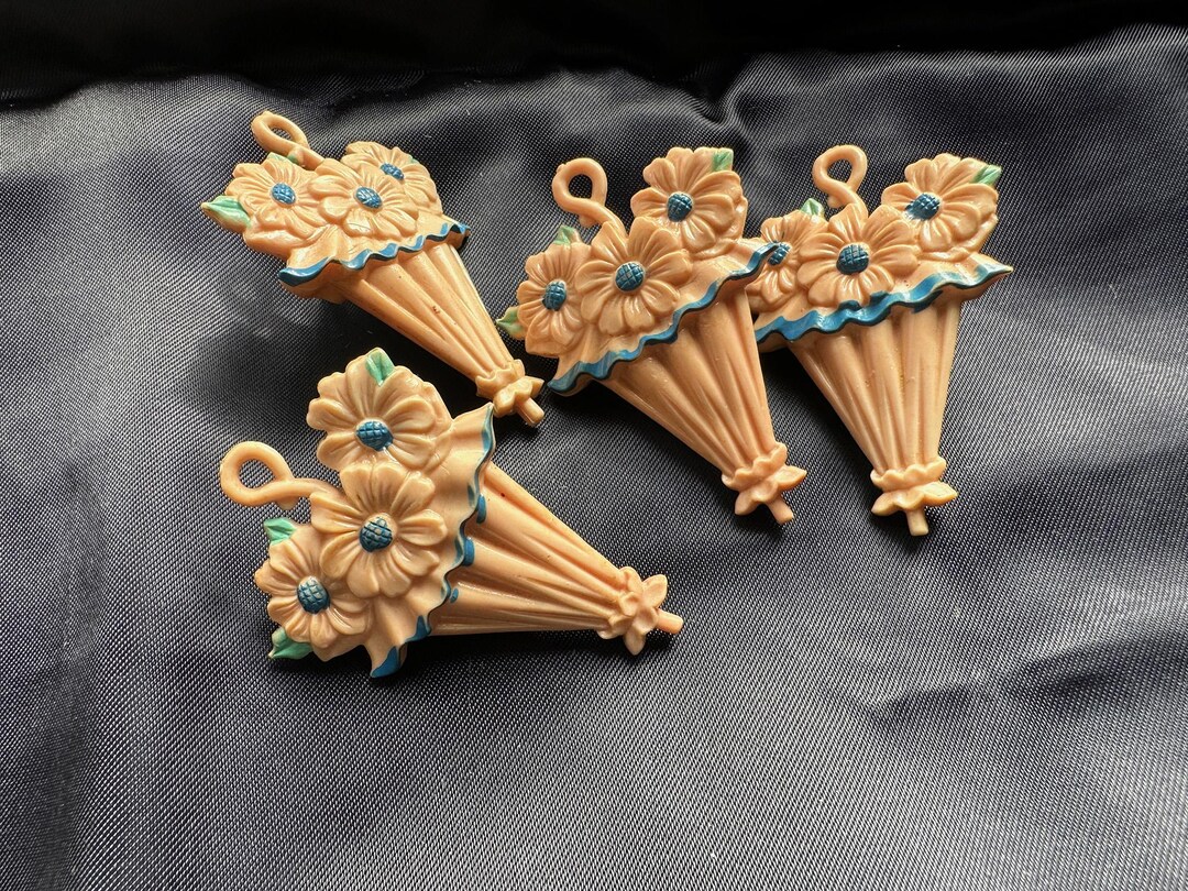 3 Grosses Punaises Fleurs Dorées Vintage - Embout De Rideau Floral Oversize