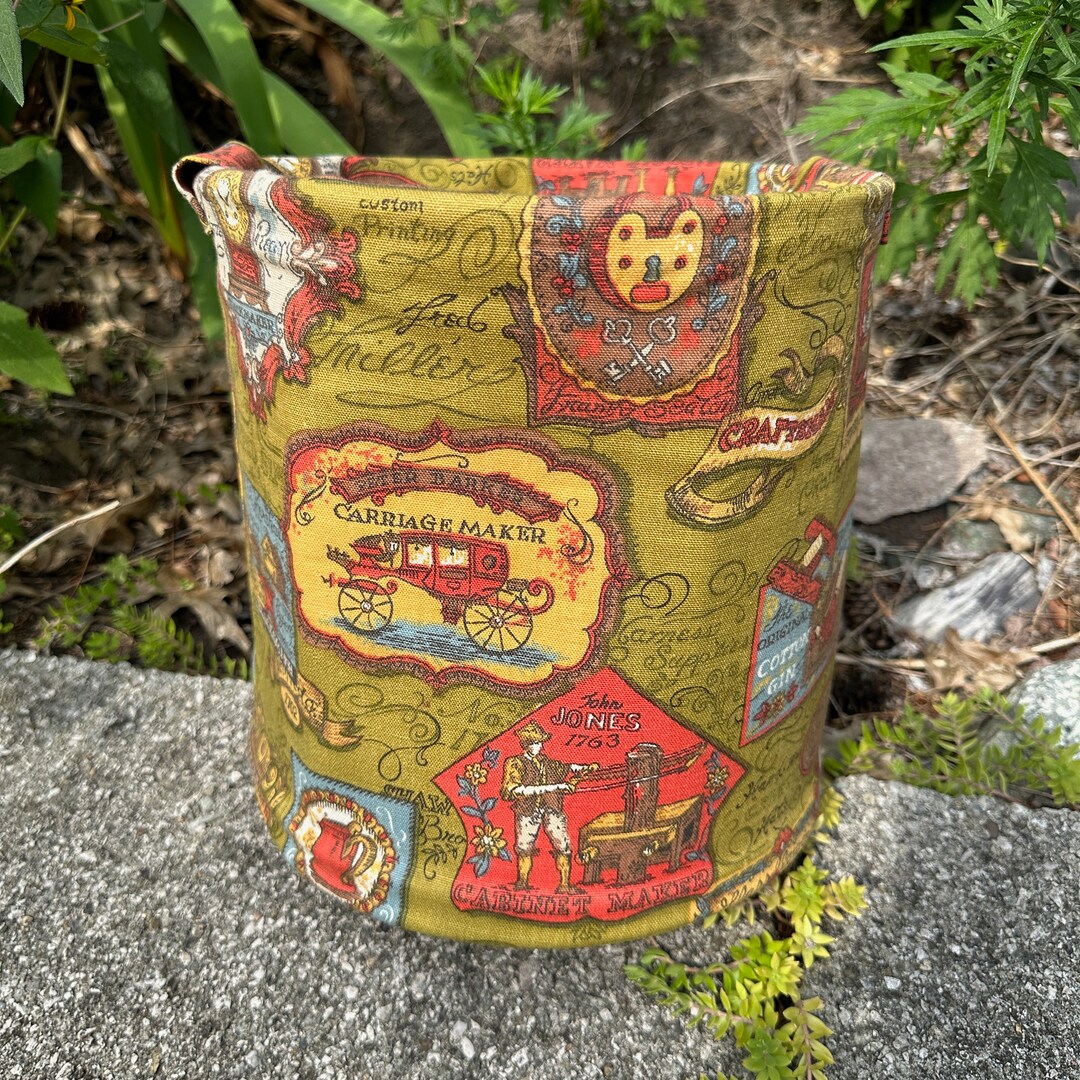 Vintage Colonial Revival Fabric Covered Bucket // 9.5