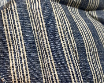 Antique Vintage Indigo Blue & White Pinstripe Cotton Fabric Scrap // 19th Century, Victorian utility fabric, chambray stripe, denim