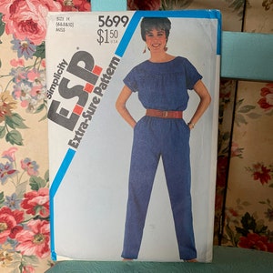 Vintage 1980s Misses&#39; Jumpsuit Pattern // Simplicity 5699 &gt; size 6-8-10 &gt; easy fitting, gathered to yoke, short sleeves, scoop neck, pockets