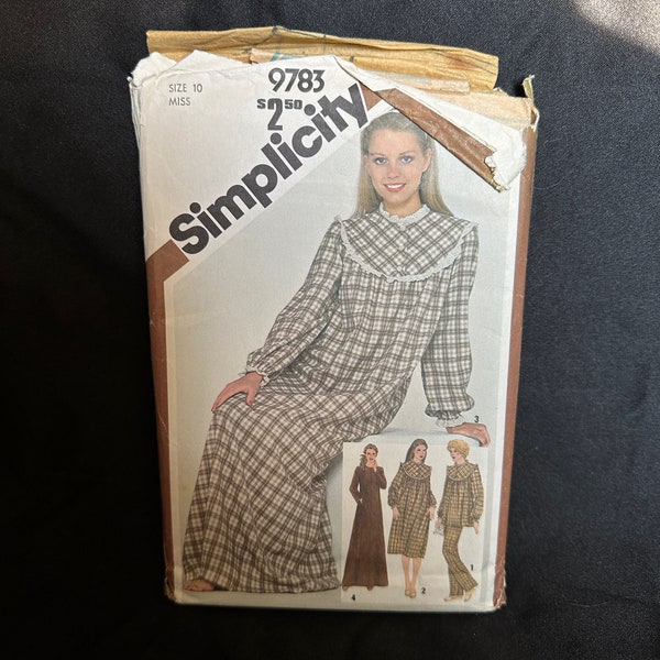 1980s Yoked Nightgown in 2 Lengths Pattern // Simplicity 9183 > sz 10 > button front, sleeves gathered to cuffs, loose caftan gown, pockets