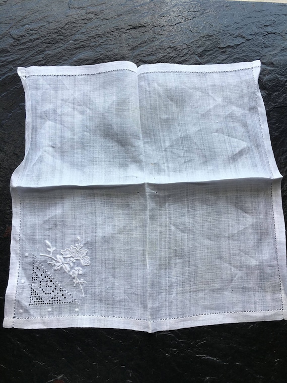 Pair Vintage Embroidered, Cutwork, Hemstitching H… - image 4