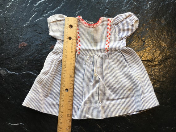 Vintage Blue & White Pinstriped Doll Dress // 8.5… - image 3