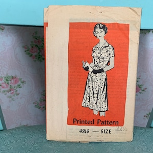 Vintage 1960s Shirtwaist Dress Pattern // Mail Order Pattern 4816 &gt; volup size 22 1/2 &gt; Unused &gt; button down bodice, short sleeve, lapels