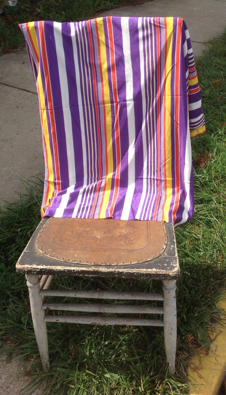 Vintage Mod Striped Fabric silky draping polyester knit yellow orange 62 x 36 purple