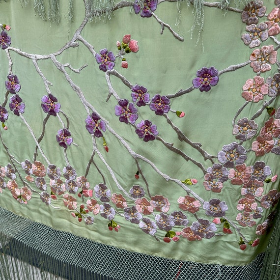 Vintage Signed Embroidered Silk Shawl // 45x47" +… - image 5