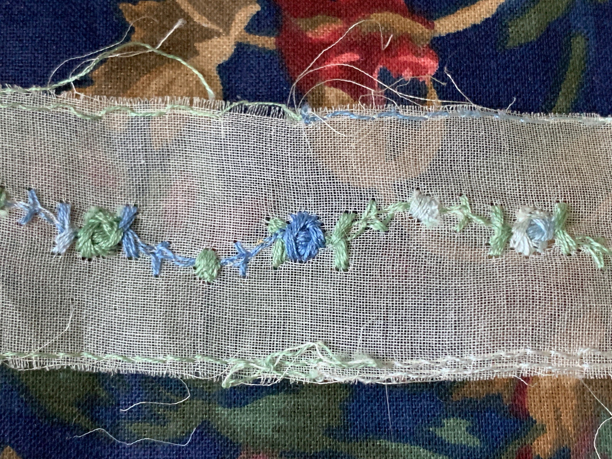 Vintage Sheer Pastel Embroidered Organdy Trim // 2 Yds 31