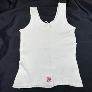 Antique Vintage Child&#39;s Cotton Undershirt - Jersey Knit Tank // Size 5, 14&quot; tall &gt; original label &#39;The Minneapolis&#39; &gt; drawstring neckline