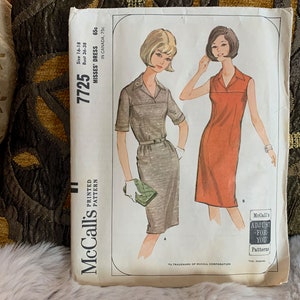 Vintage 1960s Misses&#39; Adjust-For-You Dress Muster / McCall es 7725 &gt; Gr. 16-18 &gt; vordere Passe, kurze Ärmel oder ärmellos, optional Gürtel