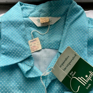 Vintage 1960s-1970s Sheer Swiss Dot Collared Button Down Shirt // Unisex Sz 18 &gt; unbenutzter Deadstock &gt; orig tags, rotkehlchen eiblau, lange Ärmel