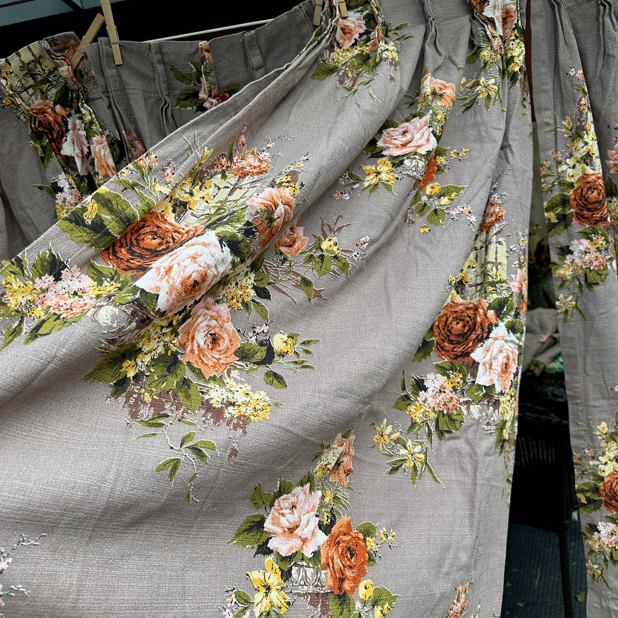 LAST ONE Vintage Mid-century Barkcloth Fabric Curtain Panel