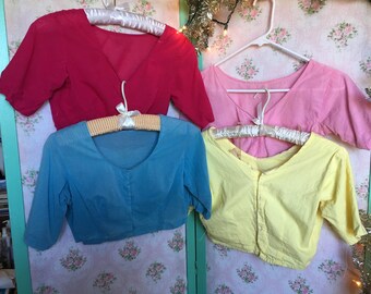 Vintage Cotton Choli Shirt // Size S/M &gt; Your Choice of 4 &gt; cropped sari top &gt; blue, canary yellow, hot or bubblegum pink