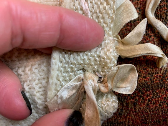 Antique Vintage Knit Ivory Wool Baby Bonnet, Cap … - image 2