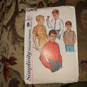 Vintage 1960s Boys&#39; Shirt with Convertible Cuff Pattern // Simplicity 4964 &gt; Boys&#39; Size 12, chest 30 &gt; back yoke, pocket