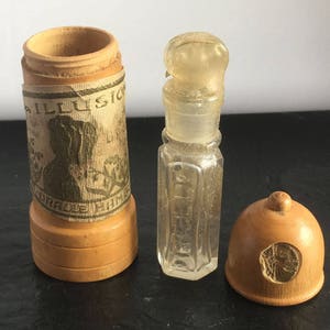 Antique Illusion Lily of the Valley Perfume w/ Original Wooden Lighthouse Box // Dalle Hamburg, Germany, original paper labels, glass dauber