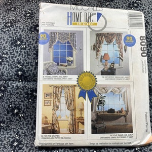 1990s Home Decor Window Treatments Pattern // McCall&#39;s 8090 &gt; for 24&quot; - 100&quot; windows &gt; Unused &gt; valance, swag, drapes