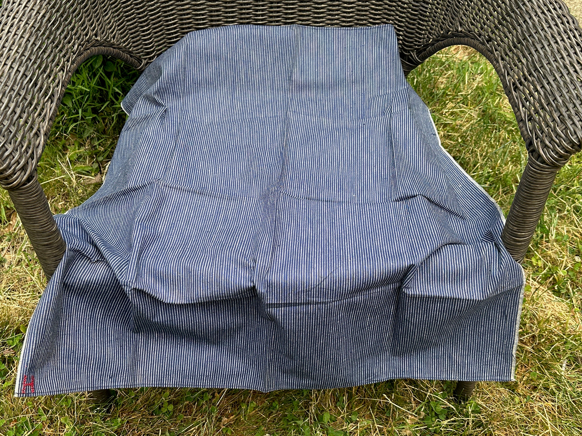 Antique Vintage Indigo Blue & White Stripe Denim Fabric W