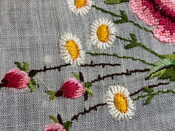 Vintage Micro Petit Point Floral Handkerchief // … - image 3