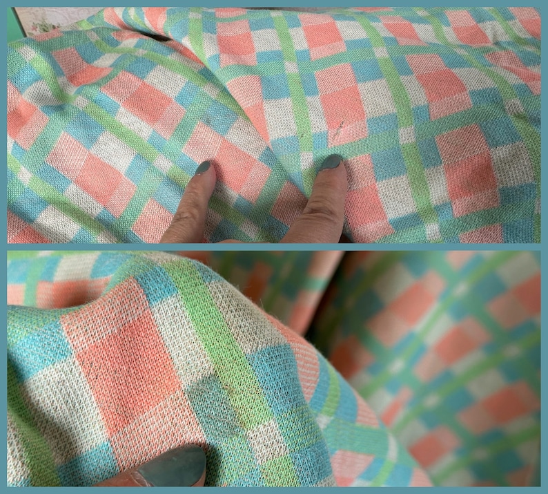 Puede incluir: Primer plano de una tela a cuadros rosa, verde y azul. La tela tiene una textura tejida y est&aacute; hecha de un material suave.