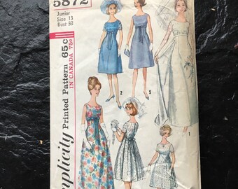 Vintage 1960s One-Piece Bride's or Bridesmaid's Dress or Evening Dress in Two Lengths Pattern // Simplicity 5872 > Size 12 or Junior 13
