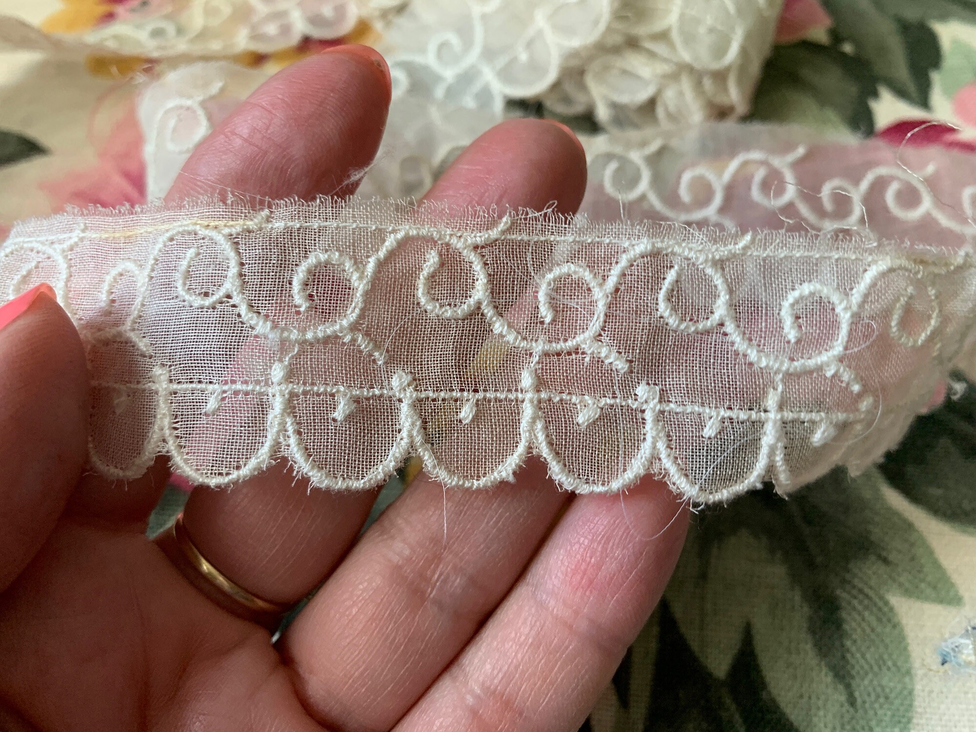 Vintage Group Lot of Sheer Embroidered Cotton Organdy Edging Trim