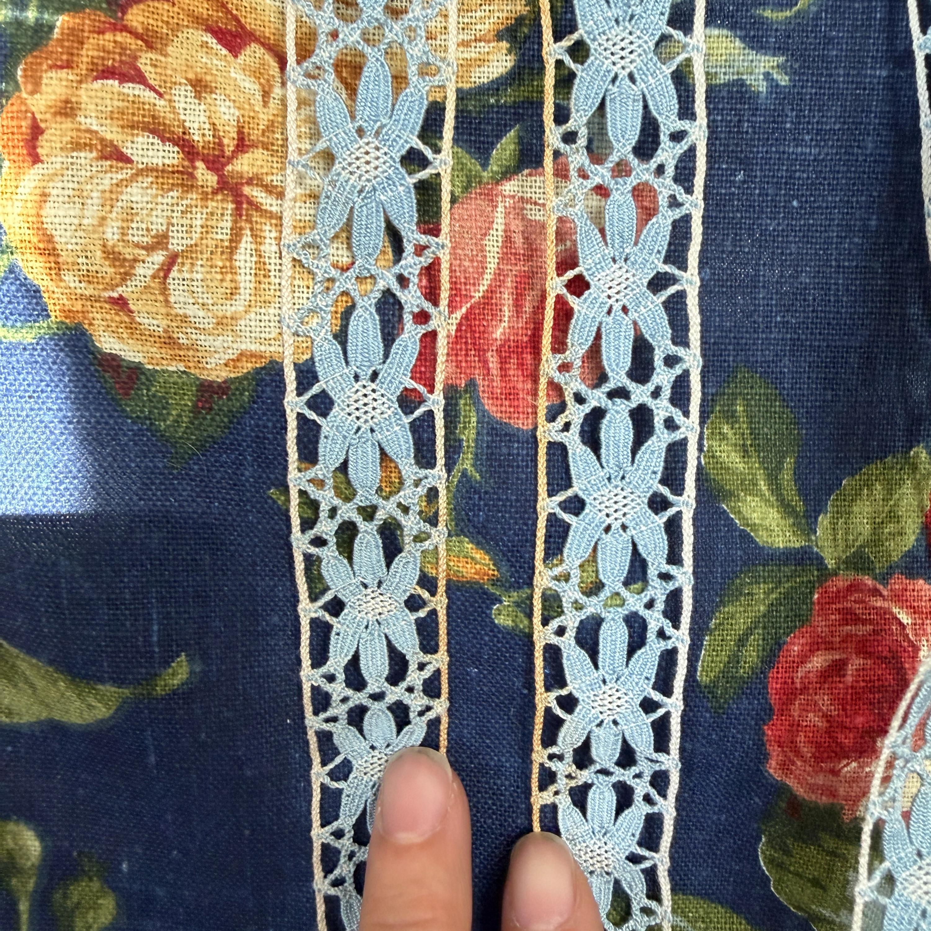 Vintage Cornflower Blue & White Bobbin Lace Trim // 36