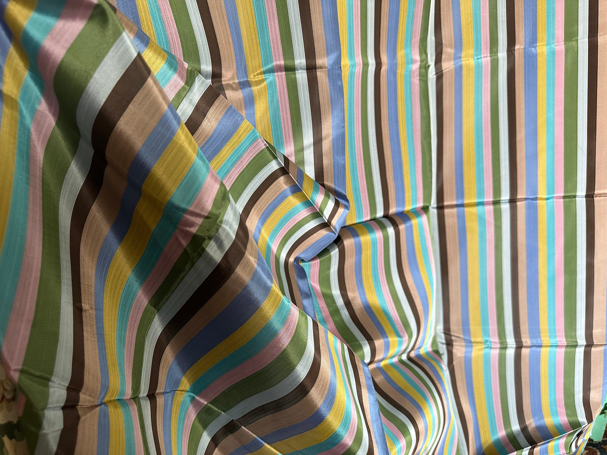 Vintage Striped Taffeta Fabric // 84x46 Unused Deadstock Shimmery