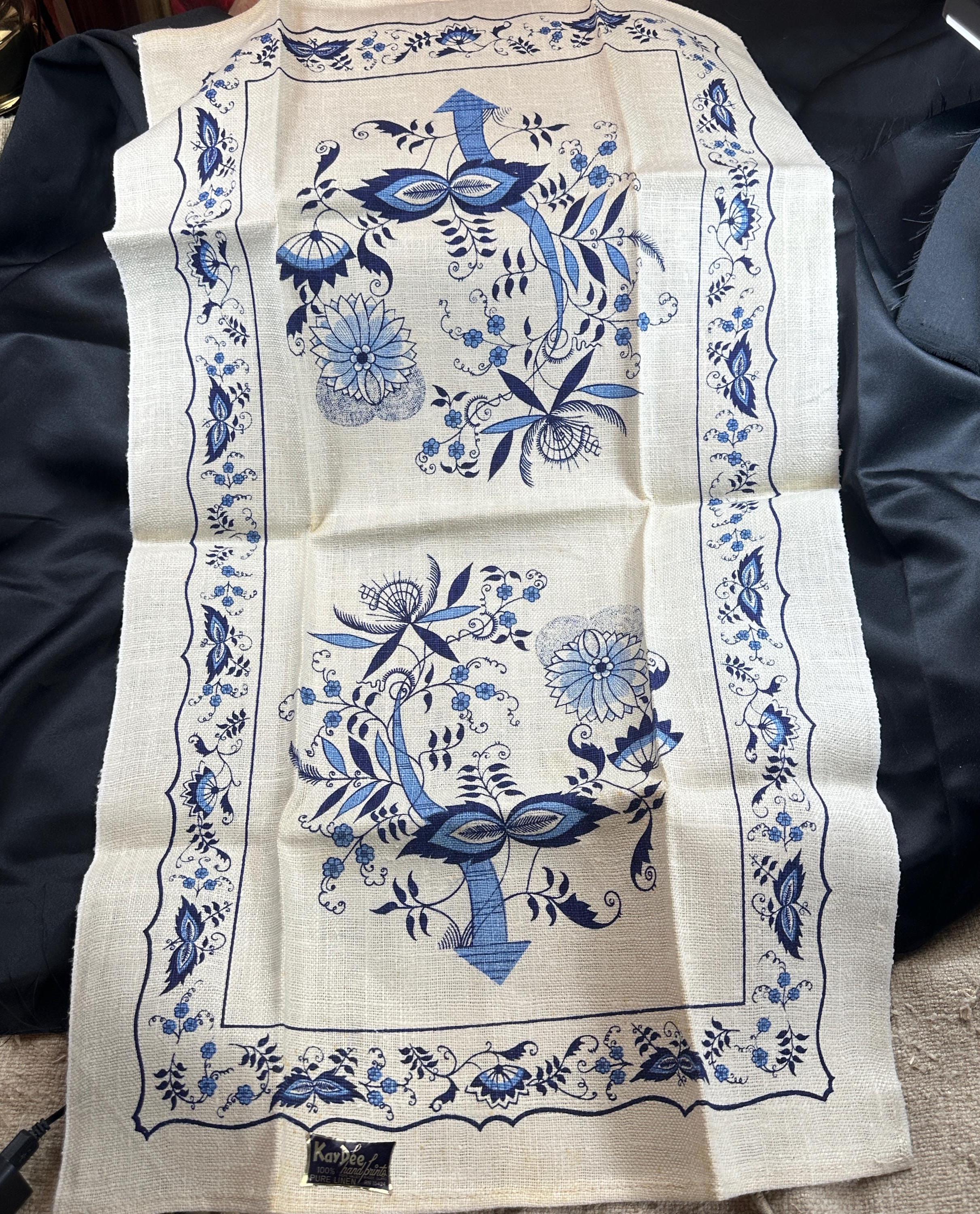 【DE１０】タオル ヴィンテージ ケイディー デルフトブルー リネンタオル // 17.5x30