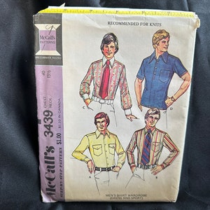 Vintage 1970s Men&#39;s Shirt Pattern // McCall&#39;s 3439 &gt; Sz 40 &gt; Unused &gt; dress or sport shirt, short or long sleeves with collar &  cuffs