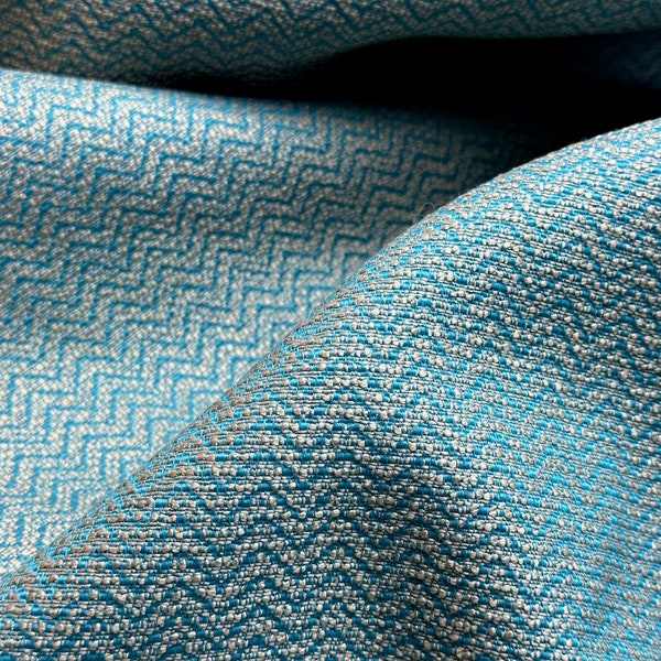 Vintage Mid-Century Teal Chevron Upholstery Fabric // 36x56" BTY, by the yard (8 avail) > unused deadstock > light nubbly texture