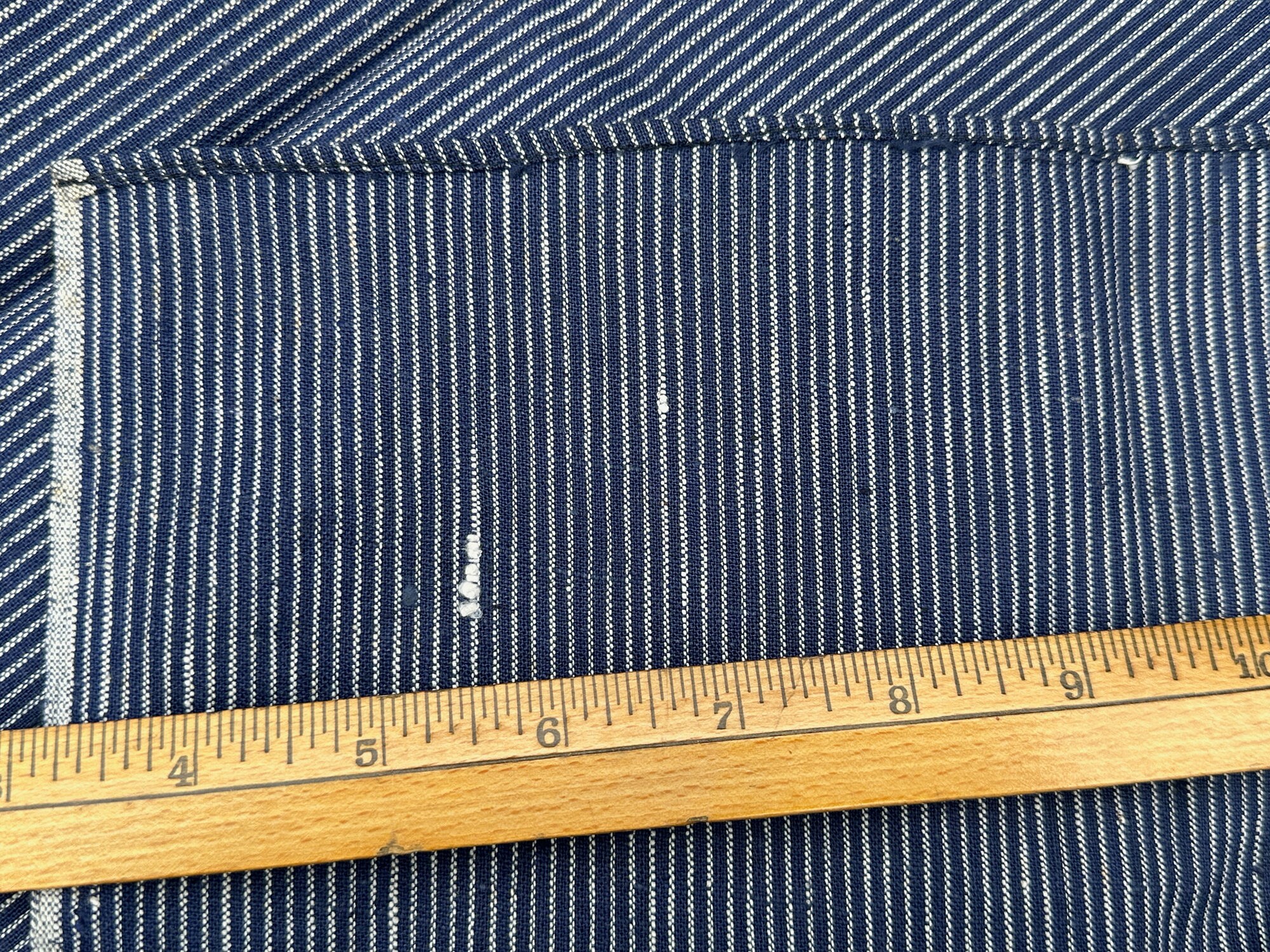 Antique Vintage Indigo Blue & White Stripe Denim Fabric W