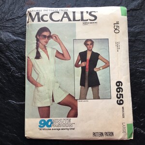 May include: A McCall's sewing pattern for a sleeveless dress and a sleeveless top. The pattern number is 6659 and the size is Miss Large. The pattern is for a 90 minute fashion project.