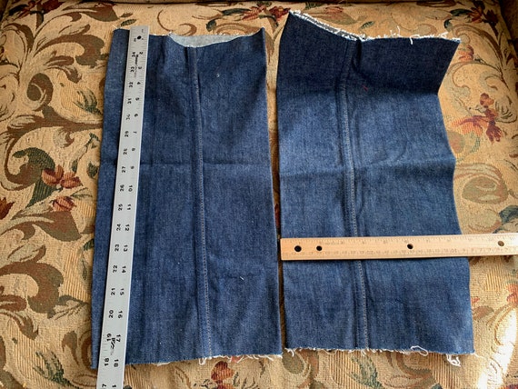 Vintage Dark Indigo Blue Denim Fabric Scraps // Two 17x17 Unused