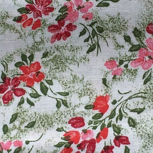 Vintage Pink and Green Floral Print Fabric // 3 yards long, 35&quot; wide &gt; crispy cotton, unused deadstock