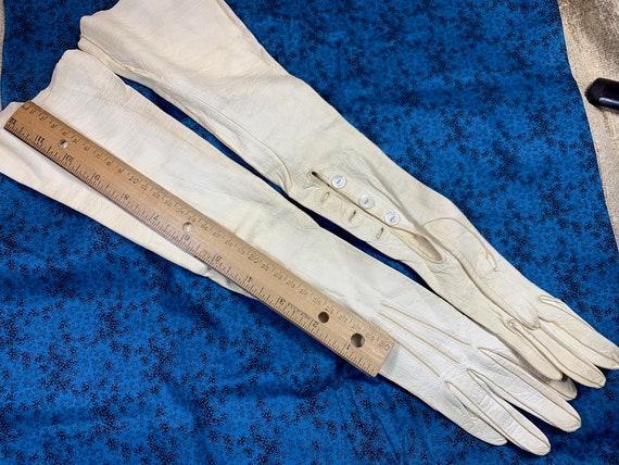 Antique Vintage Long Ivory Kid Leather Gloves // … - image 2