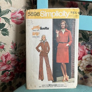 Vintage 1970s Jiffy Knit Dress or Top & Pants Pattern // Simplicity 5898 &gt; Sz 18 &gt; polyester stretch knits, big pockets, wide leg pants