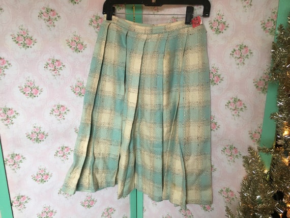 Vintage 1950s-1960s Wool Tartan Pleated Circle Sk… - image 1