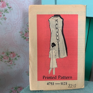 Vintage 1960s Princess Dress Pattern // Mail Order Pattern 4753 &gt; volup size 22 1/2 &gt; Unused &gt; sleeve variations, box pleat & button front