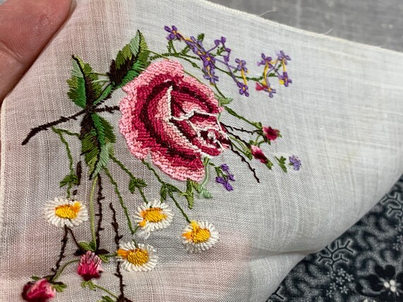 Vintage Micro Petit Point Floral Handkerchief // … - image 6